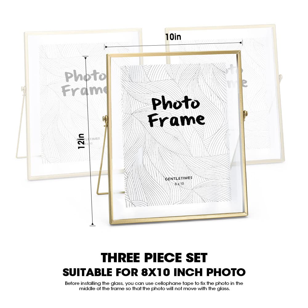 AceList Picture Frame Set of 3 for 8x10 Picture - Gold Metal Floating Photo Frame with Glass Cover - 10x12 Frame Gold Picture Fr